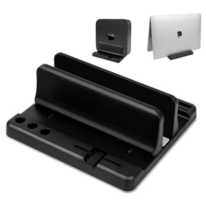 Vertical Laptop Stand Holder, ABS Organizer with Adjustable Dock, 3/4 in 1 Design Extra Storage Space-Saving, Sturdy Laptop Computer Holder for PC, MacBook, Mini PC, iPad (Black, 1 Slot) - color: Black