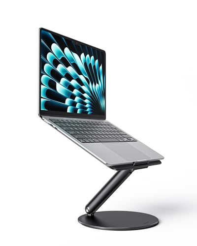 LULULOOK Laptop Stand for Desk, Full Aluminum Computer Stand, 360 Rotating Adjustable Laptop Riser, Foldable MacBook Holder Compatible with MacBook Pro/Air, Dell, HP, and 10-17inch Laptops (Black)