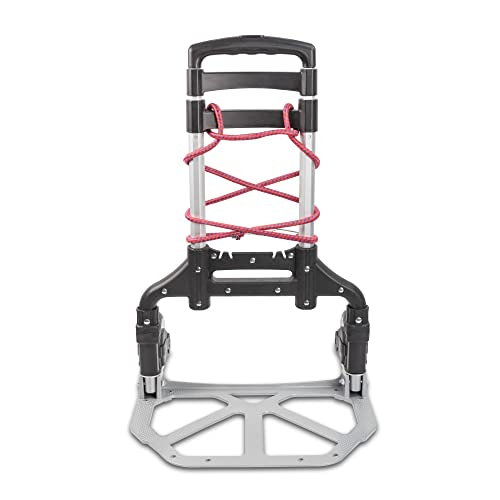 Ultimaxx Professional Heavy-Duty 150 Pound (lb) Capacity Aluminum Folding Hand Truck/Luggage Cart (Black/Silver) with Adjustable Handle, Folding Away Wheels, and Bungee Cord - style: Professional