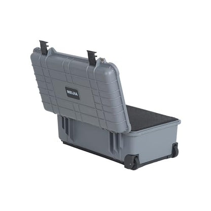 MEIJIA All Weather Rolling Waterproof Protective Case, Hard Camera Case,Dry Case with Retractable Pull Handle and Wheels,Foam Inserted,22 x13.81x9inches (Grey) - color: Grey