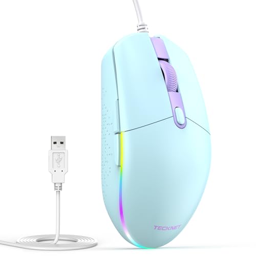 TECKNET Wired Mouse - USB Corded Mouse with RGB Backlit Full Size Optical Silent Mouse with Side Buttons,LED Plug and Play Wired Connection Office Mice for Desktop,PC,Laptop - color: Green