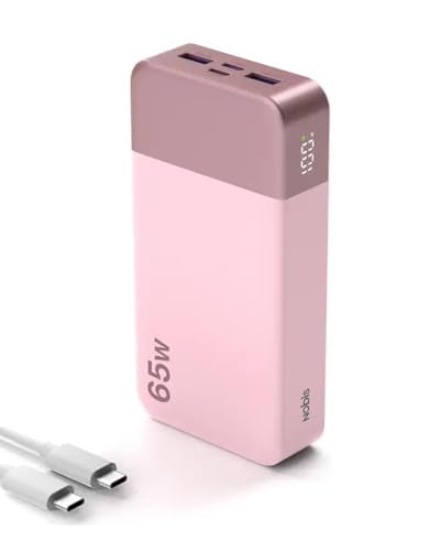 NOBIS Portable Charger, 65W 20000mAh Power Bank Fast Charging PD QC, 2 USB-C(in/Out) & 2 USB-A Battery Pack with Digital Display for Laptop Phone 17 Tablet Earbuds - color: Pink