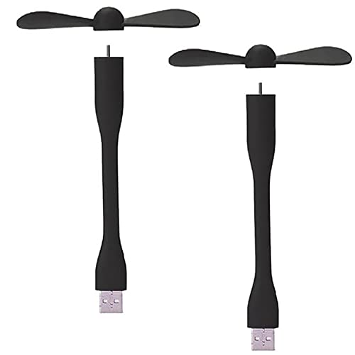 Sokelinn-six USB Flexible Fan, Mini Portable Cooling Fans USB Powered for Power Bank Laptop PC AC Charger - 2 Pack (Black) - color: Black
