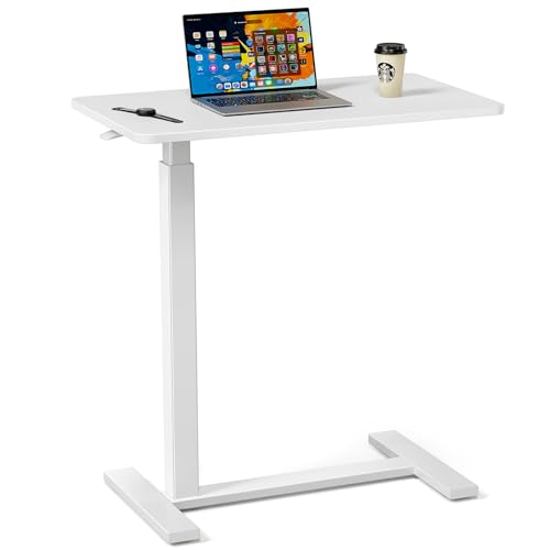 Mobile Standing Desk with Wheels, Rolling Laptop Table, Adjustable Overbed Table for Hospital & Home Use, Compact & Sturdy, Modern White