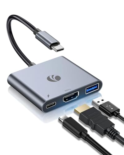 VCOM USB-C to HDMI Adapter, 3-in-1 4K@60Hz HDMI Adapter with 100W PD Charging & 5Gbps USB 3.0 Port, USB Hub Multiport for MacBook, iPad, iPhone 16 Pro Samsung S24/23, Chromebook (Grey（3-in-1) - color: Grey（3-in-1)