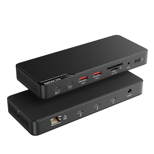 MOKiN Thunderbolt 4 Dock, Laptop Docking Station Dual Monitor, 8k@30hz Hdmi, 3*TB4 Ports 40Gb/s, USB-A/C, 2.5GbE Ethernet, Audio, SD, 85w Power for MacBook,Dell,Lenovo(Thunderbolt Certified)