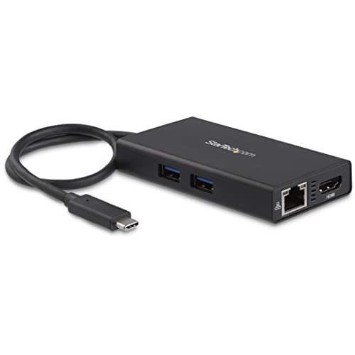 StarTech 4-in-1 USB-C Travel Dock with 4K HDMI, 60W PD, GbE, USB-A, TAA | Windows, macOS, ChromeOS, Driverless setup, 10in/25cm attached cable, USB Powered, 2-port USB-A 3.0 5Gbps - style: 60W Power Delivery | 2x USB-A 3.0