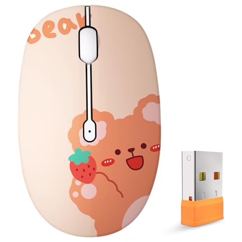 FMOUSE Cute Wireless Mouse, Bluetooth & 2.4GHz Dual Mode, Silent Click, AA Battery Powered, Kawaii for Kids Students Teen Girls, Compatible with Laptop Mac iPad PC (Kerry Bear) - color: Kerry Bear
