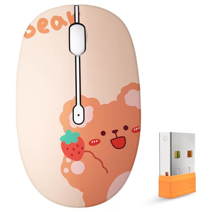 FMOUSE Cute Wireless Mouse, Bluetooth & 2.4GHz Dual Mode, Silent Click, AA Battery Powered, Kawaii for Kids Students Teen Girls, Compatible with Laptop Mac iPad PC (Kerry Bear) - color: Kerry Bear