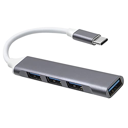 USB C to USB Hub Multiport Adapter, USB 3.0 Hub Aluminum 4 Ports USBA Splitter for Laptop,for MacBook Pro/Air, iPad Pro, Dell, Chromebook Keyboard, Mouse, HDD - color: Grey
