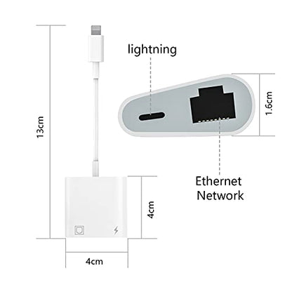 Apple MFi Certified Lightning to Ethernet Adapter - 2 in 1 RJ45 Ethernet LAN Network Adapter with Charge Port for iPhone/iPad/iPod, Plug and Play, Supports 100Mbps Network | Apple MFi Certified, RJ45 Ethernet Adapter with Charge Port for iPhone/iPad/iPod,