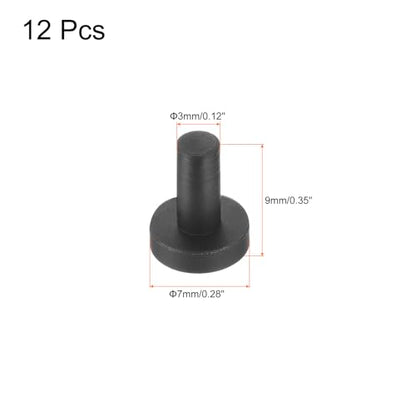 uxcell High Temp Silicone Plug Mount Dia 3mm/0.12 inch t Shaped Rubber Stopper Hole Plugs for Powder Coating Plating Waterproof Plugs Sealing Plugs Black Pack of 12(OD 7mm) - size: 3x7mm