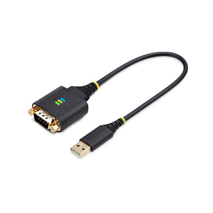 StarTech 1ft USB to Serial Adapter Cable, FTDI, 30cm (1P1FFC-USB-SERIAL) | USB-A to DB9 RS232, Interchangeable DB9 Screws Nuts, COM Retention, LED Indicators - size: 1ft