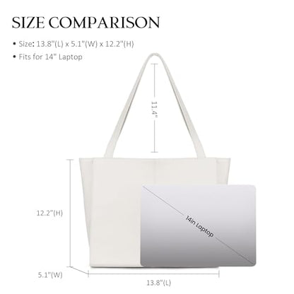befen Genuine Leather Tote Bag for Women Work Travel Leather Purse Handbags | Real Leather, Padded 14" Laptop Compartment, Multi-Pockets, Zipper, Tote Bag for Daily - color: Beige White