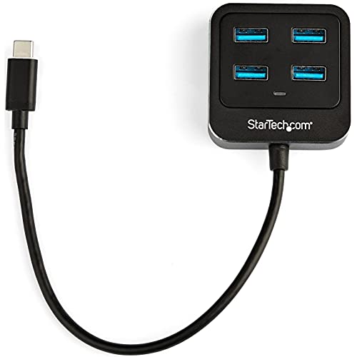 StarTech 4-Port USB-C Hub 10Gbps with 4X USB-A, USB Powered (HB31C4AB) | 15W shared downstream power, Driverless, Top-facing ports, Thunderbolt 3 host compatible, Lightweight