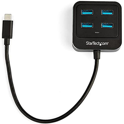 StarTech 4-Port USB-C Hub 10Gbps with 4X USB-A, USB Powered (HB31C4AB) | 15W shared downstream power, Driverless, Top-facing ports, Thunderbolt 3 host compatible, Lightweight