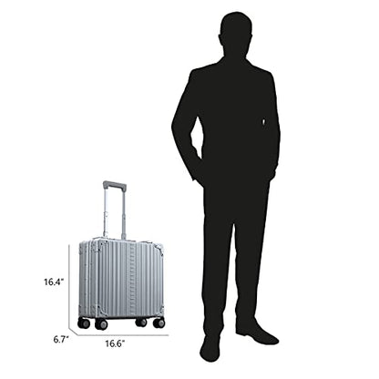 Aleon All Aluminum Lightweight 17" Rolling Laptop Catalog Case, Vertical Opening with TSA Locks & Aircraft-Grade Aluminum Frame - color: Platinum