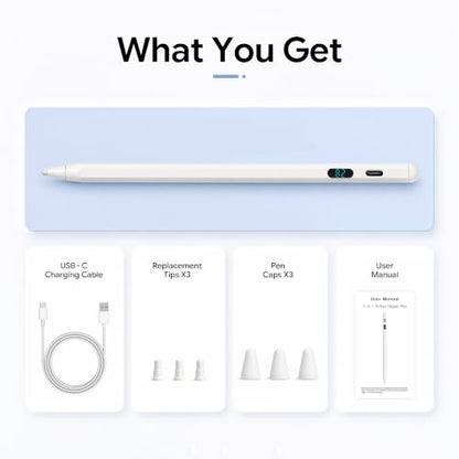 2-in-1 Dual Modes Stylus Pen with LED Display - Active Digital Pencil with Palm Rejection for iPad, iPhone, Samsung, Android & Switch, Tilt Sensitivity, Fast Charge, No Bluetooth, Universal Touch Pen - color: White