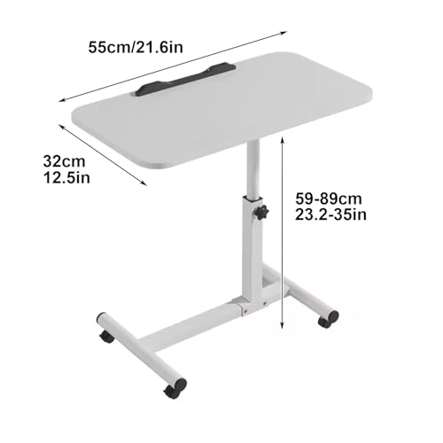 Rolling Standing Desk Tilting Overbed Table with Wheels Height Adjustable Tray Table for Laptop Bed Sofa Side Table with Single Baffle Strips Svart Black Table Legs,Natural-White Table Legs - color: Natural, size: White table legs