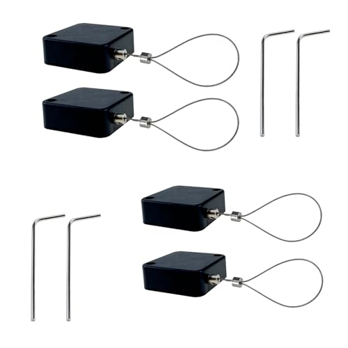 Retractable Cable Lock with Double-Sided Adhesive ABS Remote Control Security Lock for Phone,TV, 304 Stainless Steel, Black, 6.6 ft (2.0 m), 4Set - color: Black, size: 2M