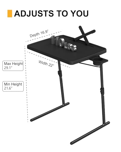 TV Tray Table, XL PRO TV Dinner Tables, 16.9 x 22 x 29.1inch Folding Desk with Cup Holder and Tablet Slot, Adjustable Couch Desk with 6 Height & 3 Tilt Angle Adjustments, Laptop Desks, Black - color: Xl Pro With Cup Holder/Book Stand