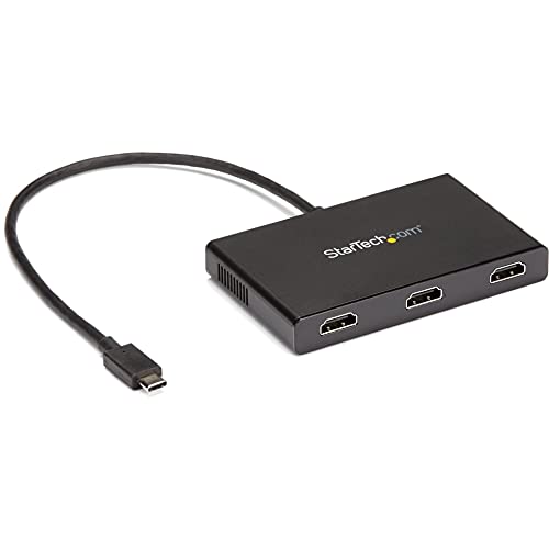 StarTech USB-C to 3x HDMI MST Hub, Triple 1080p 60Hz, Dual 4K 30Hz | 3-port HDMI laptop display extender and splitter, DP Alt Mode 1.2 HBR2 MST, Thunderbolt USB4 compatible, Windows only