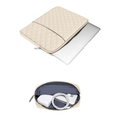 MOSISO Laptop Case 16 inch, 15-15.6 inch Laptop Sleeve, Sand | Compatible with MacBook Pro 16 M5 M4 M3 M2 M1, HP Acer Dell Lenovo ASUS, Square Quilted Vertical Bag with Pocket&Small Case - color: Sand, size: 16 inch