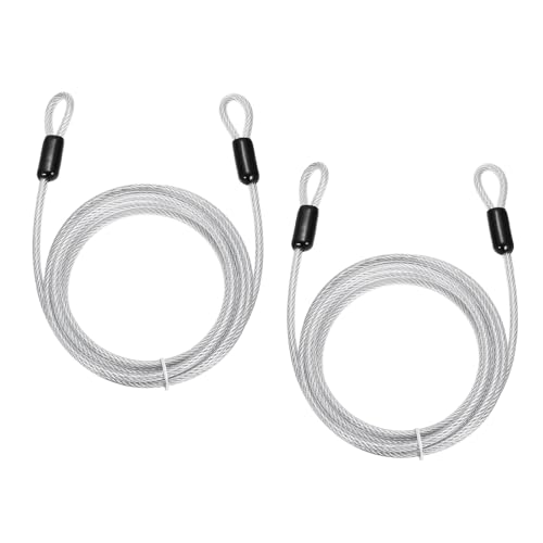 PATIKIL Security Cable Lock (3/16" Dia 8.2ft 132lb Load Capacity, Clear)(2 Pcs) Vinyl Coated Stainless Steel Flexible Wire Rope Safety Cable Luggage Lock with Double Loops - color: Clear, size: 3/16" x 8.2 ft, 132lb Load