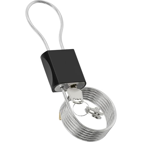 Cable Padlock Free Adjustable Lock 3 Keys, 6.56ft/2m Black | Steel Cable 1/6"(4mm)Diameter, Lock & Secure, Weatherproof for Bikes, Lockers, Gate, Fence, Shed, Outdoor Equipment etc - color: Black-6.56ft(2m)