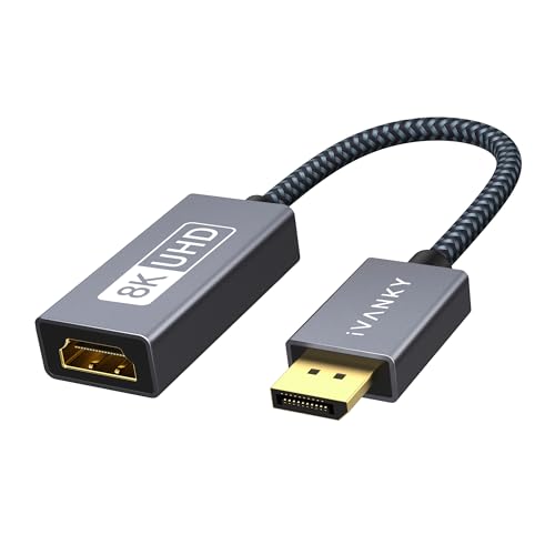 IVANKY 8K@60Hz Active DisplayPort to HDMI Adapter,Unidirectional DP to HDMI | DP 1.4 to HDMI 2.1, Male to Female, 4K@240Hz, HDCP 2.2 3D Video Converter Supports Desktop,AMD/NVIDIA, Monitor, TV, Projector - size: 8K