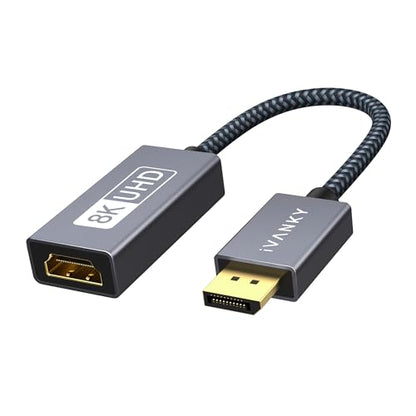 IVANKY 8K@60Hz Active DisplayPort to HDMI Adapter,Unidirectional DP to HDMI | DP 1.4 to HDMI 2.1, Male to Female, 4K@240Hz, HDCP 2.2 3D Video Converter Supports Desktop,AMD/NVIDIA, Monitor, TV, Projector - size: 8K