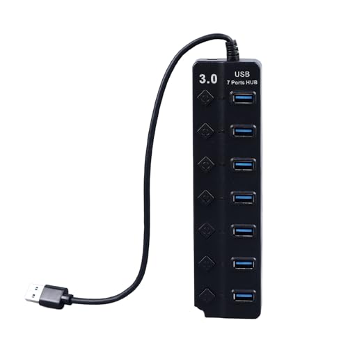 Powered USB 3.0 /USB C Hub, Multi Port Splitter, ABS 7-Port USB Hub Splitter Adapter Individual On/Off Switches and for Laptop PC Mobile Devices