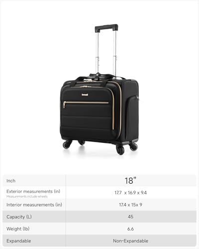 LUGGEX Rolling Laptop Bag with Wheels, 17.3" Soft Sided Laptop Rolling Briefcase with 4 Spinner Wheels - Lightweight Carry On for Business Travel Overnight (UX-Core, Black, 18 Inch)