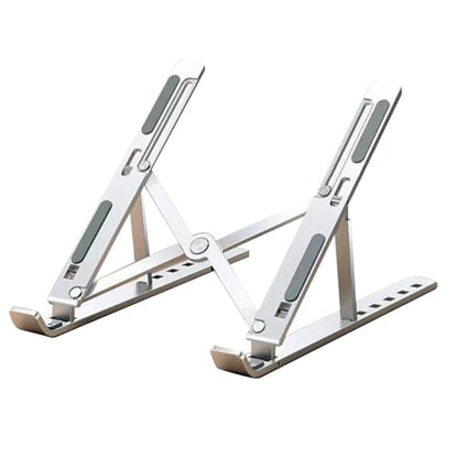 Desktop Laptop Stand, iPad Stand, Aluminum Alloy, Portable Foldable, 7 Level Adjustable, Ergonomic, Suitable for Laptops Up to 18 Inches, Easily Put it in Bag and use it Anywhere (1, Silver) - color: Silver