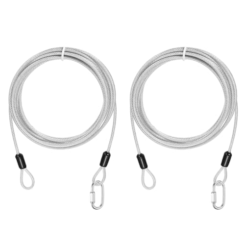 PATIKIL Security Cable Lock (1/8" Dia 9.8ft, Clear)(2 Set) Vinyl Coated 304 Stainless Steel Double Loop Flexible Wire Rope Safety Cable with Quick Links Locking Connectors - color: Clear, size: 9.8ft x 1/8"