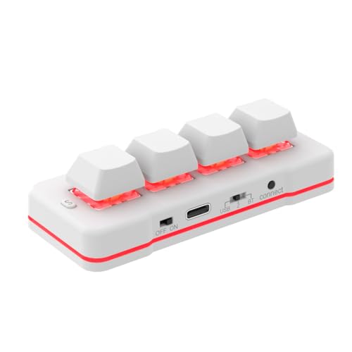 4 Key Mini Keypad USB Wired & BT Wireless Mini Keyboard Customized Programmable Computer Keyboard Mouse for Video Game Control Office Work Sheet Music Page Turner HID (White) - color: White