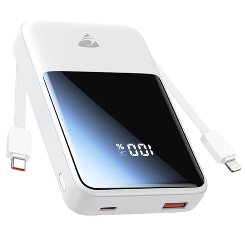Aioneus 20000mAh Portable Charger, Power Bank with Built in Cables USB C 22.5W Fast Charging Battery Pack for iPhone 16 15 14 13 12 11 Pro Max, Samsung Galaxy S25 S24 S23 Android Phones (1Pack) - color: Black & White, size: 20000mAh
