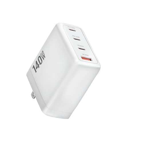 140W USB C Charger, 4-Port Foldable Compact Fast Laptop Charger Power Adapter, Advanced GaN Wall Charger, Compatible for MacBook Pro/Air, iPad Pro, iPhone 16, Galaxy S25, Steam Deck, and More (White) - color: White