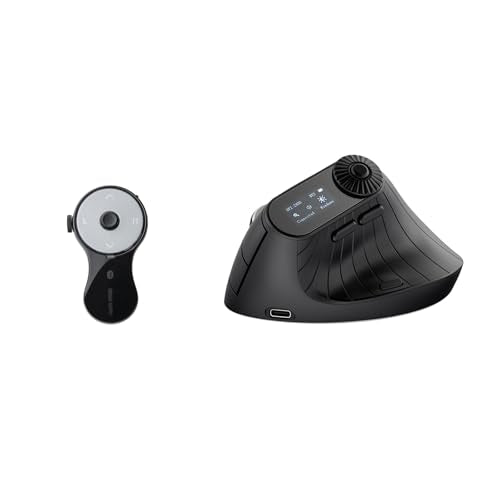 SANWA 3 in 1 Bluetooth Finger Ring Mouse + Ergonomic Mouse with LED Screen Set, Wireless Presentation Clicker, Video Scroller & Page Turner, Vertical Mice Knob Control, Compatible with Mac, Windows, A