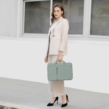MOSISO 360 Protective Laptop Case 14 inch, 14 inch Laptop Sleeve | Compatible with HP Lenovo Dell ASUS Acer, HP Stream, Dell Latitude,Square Quilted Bag with 2 Pockets&Handle&Belt,AntiqueGreen - color: Antique Green, size: 14 inch