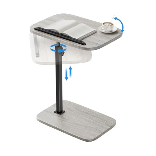 HUANUO TV Tray Table, Adjustable Height TV Tray with 360° Swivel & 90° Tilt, Sturdy Side Table with Anti-Slip Bar for Laptop, Eating, Space-Saving Side Table for Couch, Bedside, Living Room - color: Grey