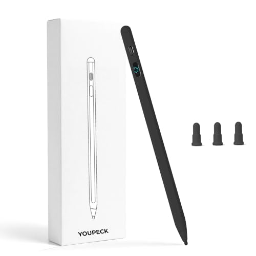 Active Stylus Pen with LED Display, 2-in-1 Dual Modes Digital Pencil for iPad iPhone Samsung Android Tablets & Switch, Palm Rejection & Tilt Sensitivity for Drawing, No Bluetooth Pairing (Black) - color: Black
