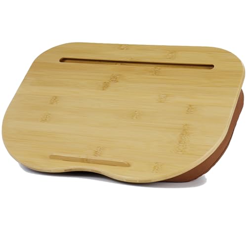 Bamboo Lap Desk for Laptop with Cushion-Fits up to 15 inch | Computer Laptop Stand with Phone Hoder Anti-Slip Stopper - size: 15"x11"