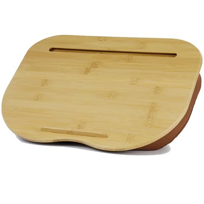Bamboo Lap Desk for Laptop with Cushion-Fits up to 15 inch | Computer Laptop Stand with Phone Hoder Anti-Slip Stopper - size: 15"x11"