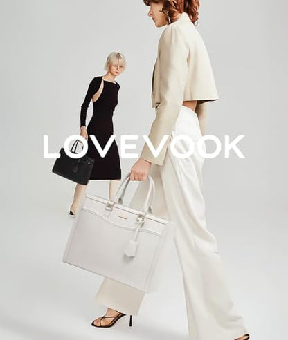 LOVEVOOK Laptop Tote Bag for Women, Leather Office Work Bag Briefcase fit for 15.6 inch Laptop, Large Teacher Computer Bag Handbag,2pcs Set Leather/Beige | PU Leather Business Briefcase Teacher Travel College Bag Handbag fit for 15.6 inch Laptop, Office P