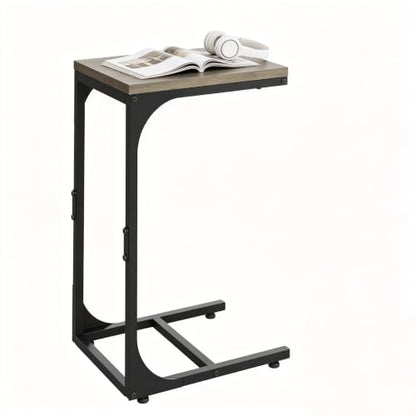 WLIVE C Shaped End Table, Small Couch Side Tables with Metal Frame, Sofa Table TV Tray for Living Room, Bedroom, Greige - color: Greige