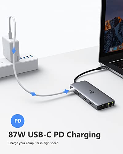 LIONWEI Laptop Docking Station Dual Monitor, 11-in-1 to 4K HDMI,VGA,Gigabit Ethernet,3 USB 3.1 10G,2 USB 2.0,87W PD,Audio for Dell/Surface/HP/Lenovo Laptops