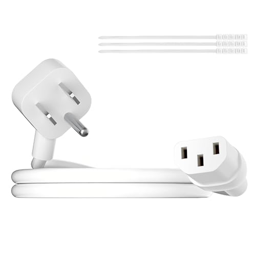 Adoreen 2 Ft Computer TV Replacement Power Cord White, Low Profile Flat Plug 18AWG 3-Prong AC Universal Power Supply Cable NEMA 5-15P to IEC 320 C13 for Printer, PC, Monitor TV LCD, ETL+Ties - size: 2FT, style: Angled to Straight