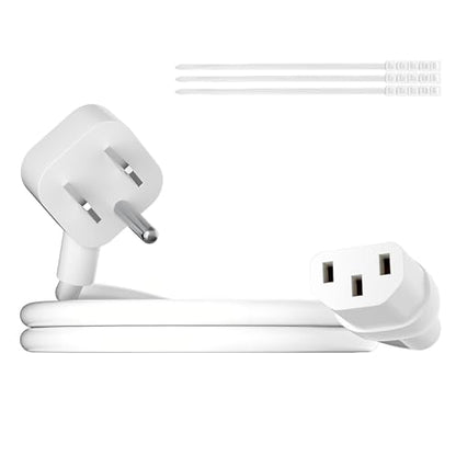 Adoreen 2 Ft Computer TV Replacement Power Cord White, Low Profile Flat Plug 18AWG 3-Prong AC Universal Power Supply Cable NEMA 5-15P to IEC 320 C13 for Printer, PC, Monitor TV LCD, ETL+Ties - size: 2FT, style: Angled to Straight