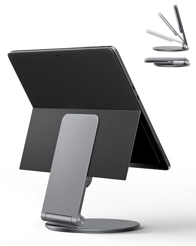 LULULOOK Stand for Surface Pro/Go - Aluminum Alloy 360° Swivel Base, Foldable Tablet Holder/Riser for Microsoft Surface Pro 7/8/9/10/11 & Go 2/3/4 | Portable Office Desk Accessories, Gray